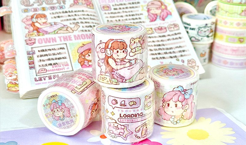 [No. 9] Pixel style Japanese paper special oil handbook material tape - Washi Tape - Paper Multicolor