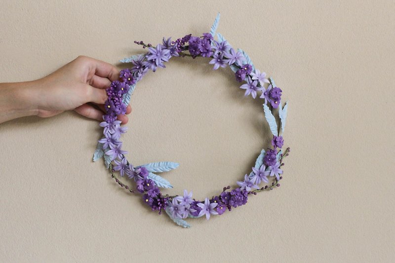 FC208 : Handmade Flower Crown Floral Headband Wild Lavender Size 10" Adjustable - 髮飾 - 紙 紫色
