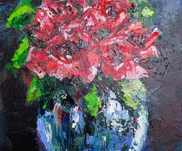 赤いバラ　アクリル画 超美品！原画 赤薔薇 アクリル画 絵画 赤いバラのテクスチャー