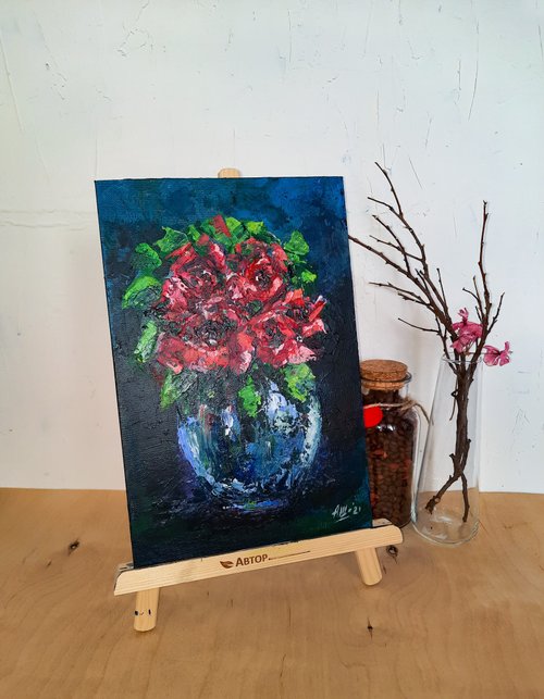 赤いバラ　アクリル画 超美品！原画 赤薔薇 アクリル画 絵画 赤いバラのテクスチャー