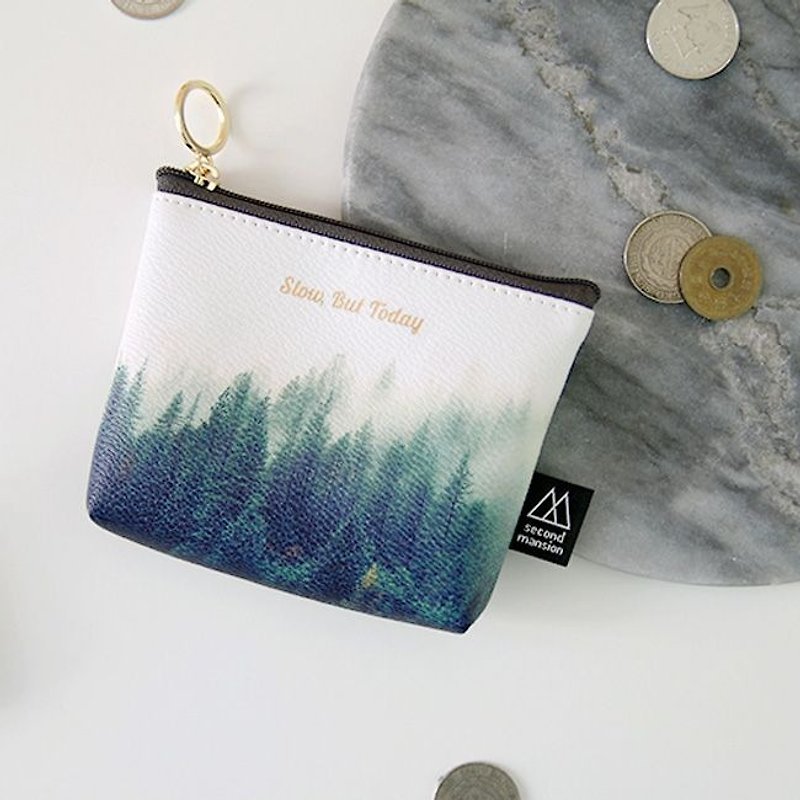 Second Mansion Natural Element Gold Ring Leather Coin Purse -05 Fog Forest, PLD60047 - Coin Purses - Faux Leather Green