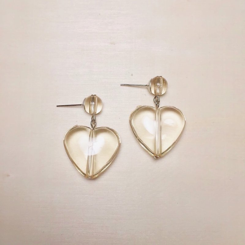 Waterproof Acrylic transparent beige love earrings - Earrings & Clip-ons - Acrylic Yellow