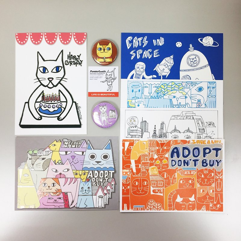Cat series colorful postcards 6 into + badge 2 into - การ์ด/โปสการ์ด - กระดาษ สีเหลือง