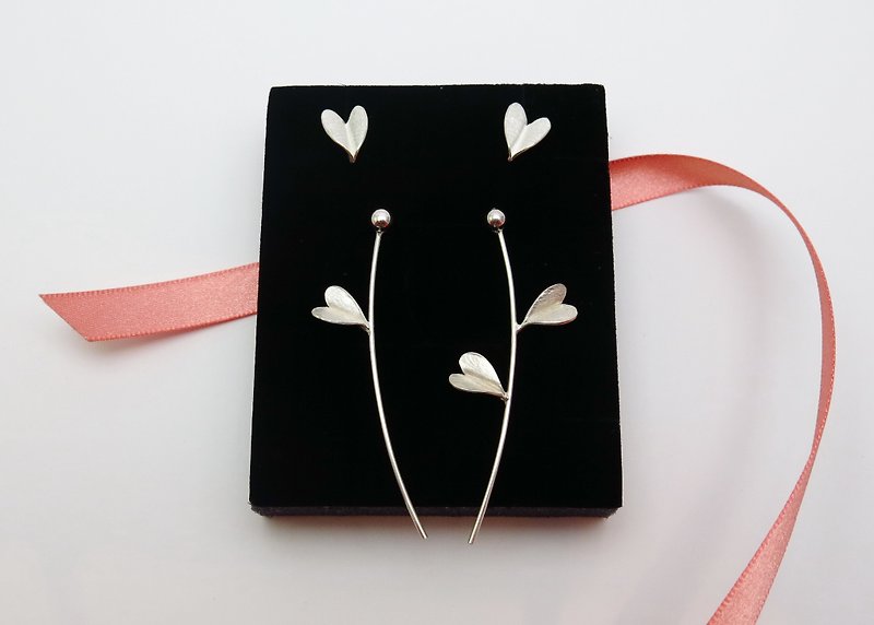 Leaf of Love Silver Earrings Set of 6- Asymmetric-Front and Back Style - Earrings & Clip-ons - Sterling Silver Silver