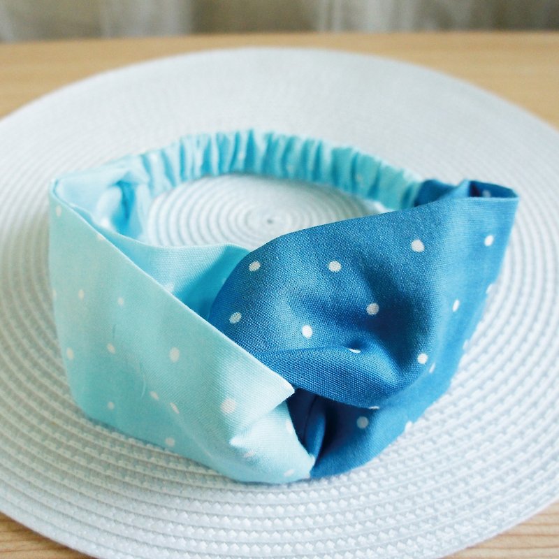 Lovely [Japanese double yarn] Small dots two-color butterfly elastic headband, hair ring [pink blue] E - เครื่องประดับผม - ผ้าฝ้าย/ผ้าลินิน หลากหลายสี