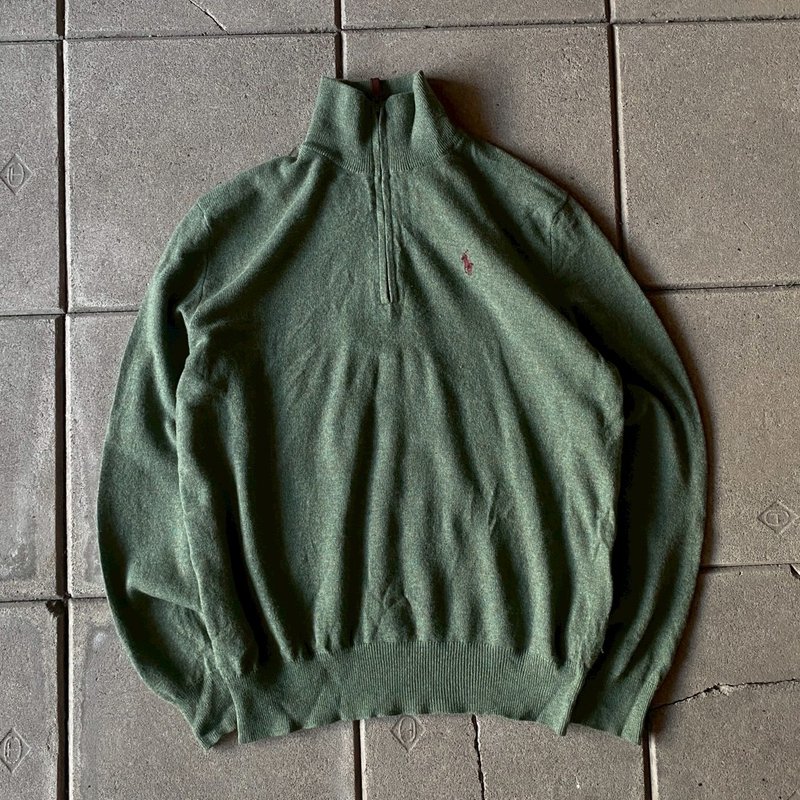 --兩光師古著--墨綠半拉鍊polo品牌毛衣 - 男裝外套/大衣 - 其他材質 綠色
