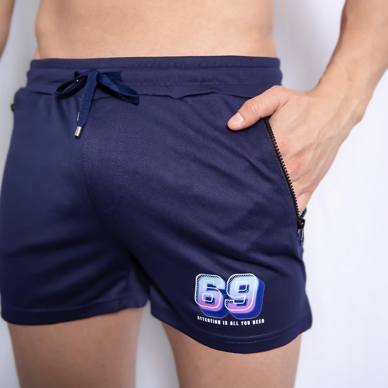 AttentionWear Men Slim Fit Sport Shorts, Navy69│ATTENTION, casual wear, gymshort - กางเกง - เส้นใยสังเคราะห์ สีน้ำเงิน