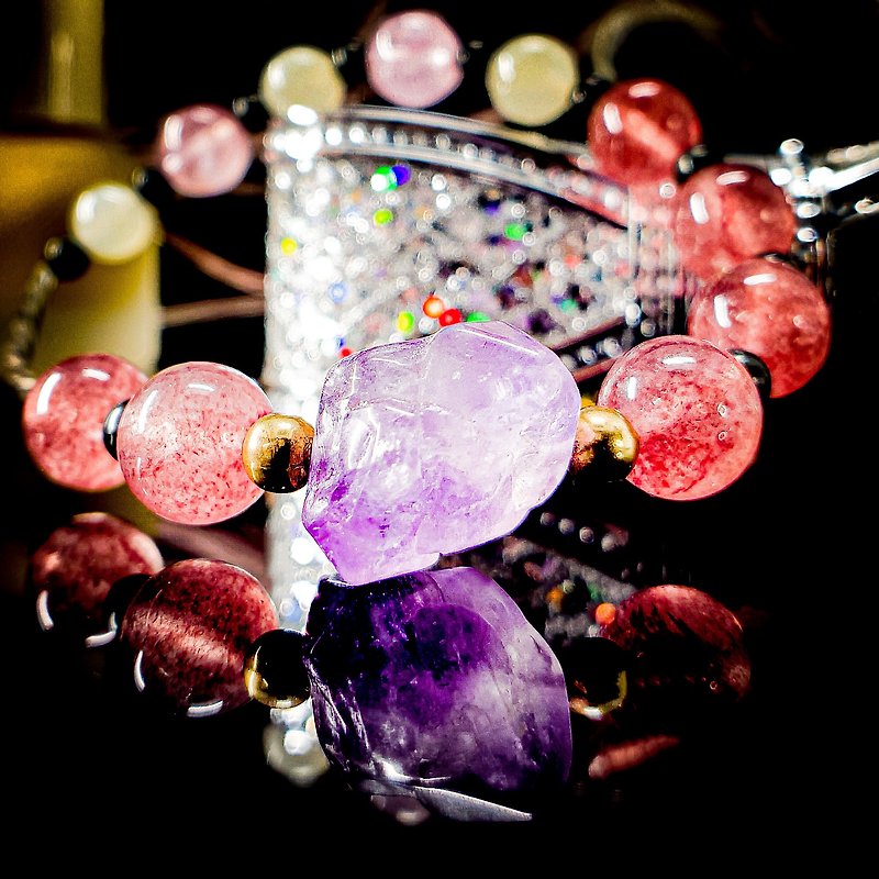 無盡迴圈【慕愛】設計款手鍊 紫水晶 摩根石 冰黑曜 月光石 - 手鍊/手鐲 - 水晶 紫色