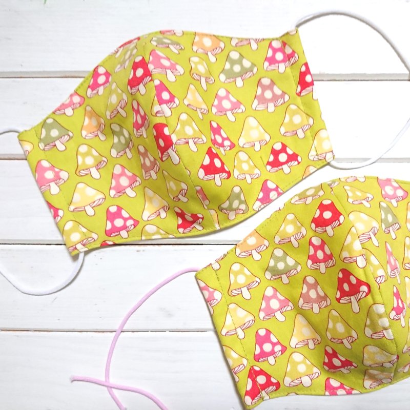 Mushroom 3D COTTON MASK / USA fabric / 日本製 / DOUBLE GAUZE - 口罩/口罩收納套 - 棉．麻 綠色