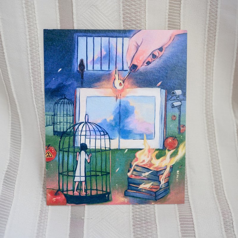 Postcard series of paintings and poems—cage within cage - Cards & Postcards - Paper White