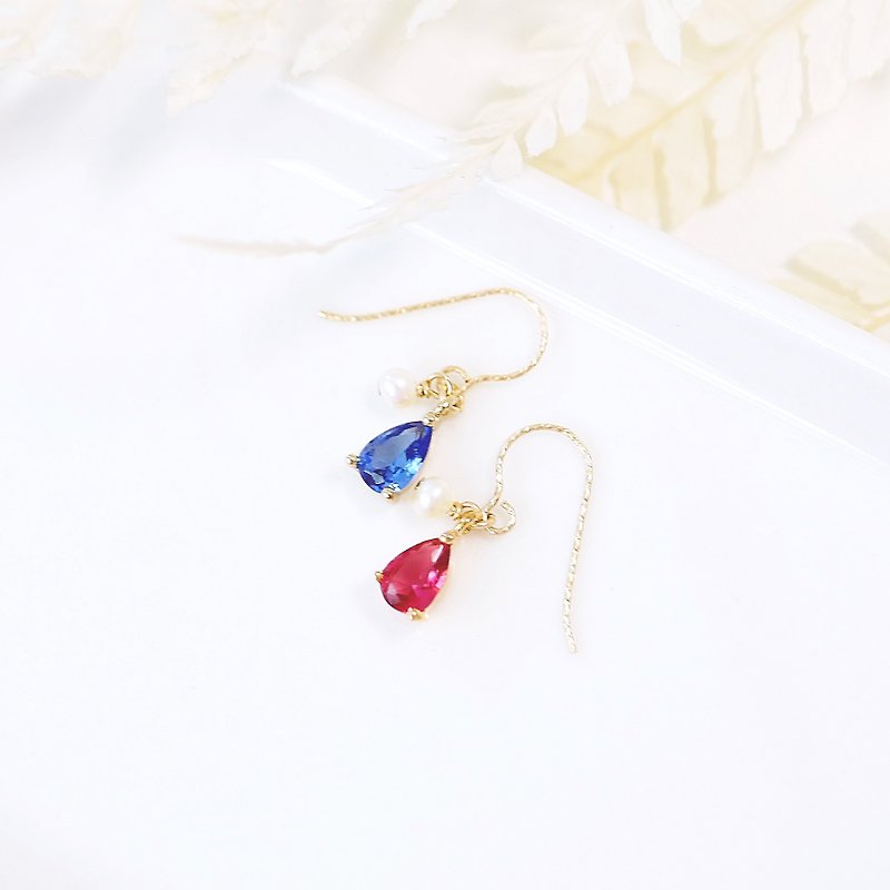 Boutique Water Drop Stone Mini Earrings Pearl 14K Versatile Clip-On Crystal Natural Stone - Earrings & Clip-ons - Gemstone Red