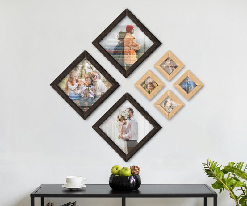 Custom puzzle photo frame collage Diamond wooden picture frame set Square frames - Picture Frames - Wood Multicolor