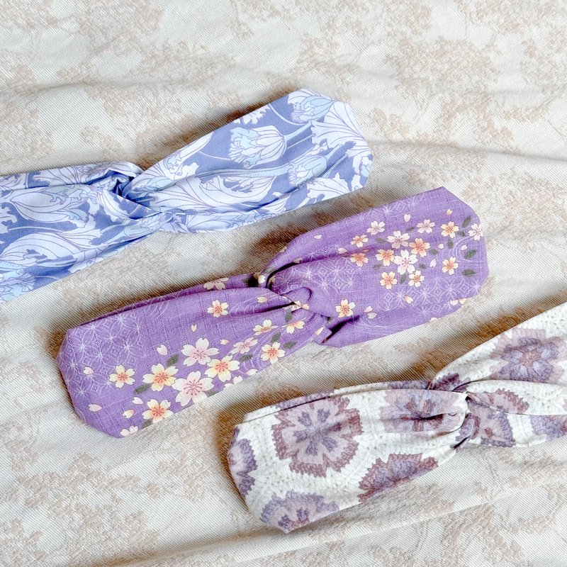 HotSummer 日本和式布料 / 紫色 / 織花印花 / 櫻花 / 東京限定 - 髮箍/髮帶 - 棉．麻 紫色
