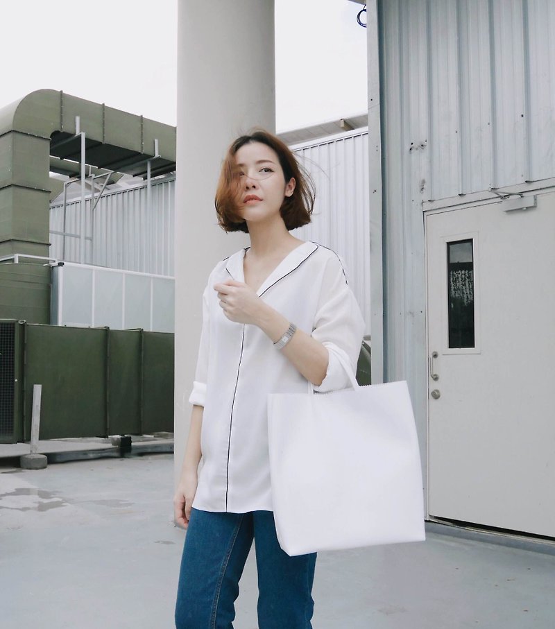 Paper bag - White - Handbags & Totes - Genuine Leather White