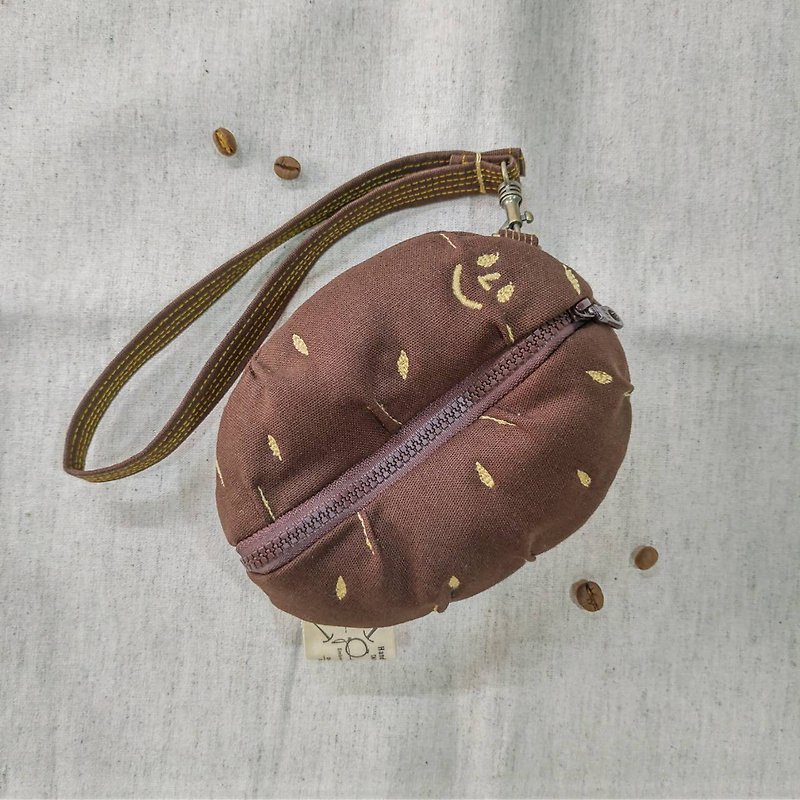 ::一張臉一個包系列造型收納包-咖啡豆 鑰匙包 零錢包  卡片:: - 散紙包 - 棉．麻 咖啡色