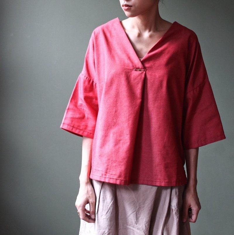 omake/nakai Tops/ renga - เสื้อผู้หญิง - ผ้าฝ้าย/ผ้าลินิน สีแดง