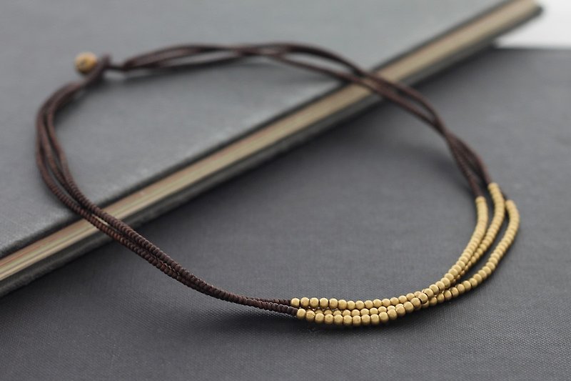 棕色編織黃銅串珠項鍊多股短項鍊波西米亞民族 - 項鍊 - 其他金屬 咖啡色
