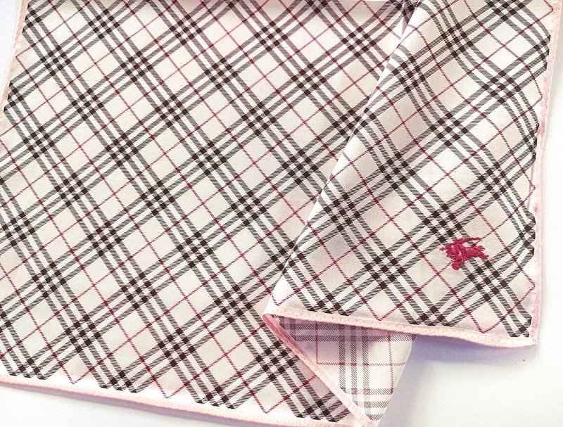Burberry Vintage Handkerchief Pink Check Pocket Square Gift 20 x 20 inches - 手帕 - 棉．麻 粉紅色
