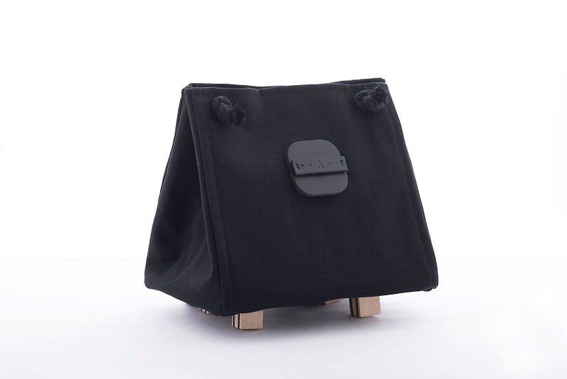Cotton canvas square bucket bag - กระเป๋าแมสเซนเจอร์ - ผ้าฝ้าย/ผ้าลินิน สีดำ