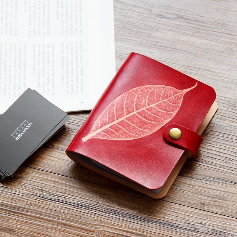 Such as red leaf embossed vegetable tanned leather cowhide card holder / leather business card holder / ticket card holder 40 card position - Card Holders & Cases - Genuine Leather Red