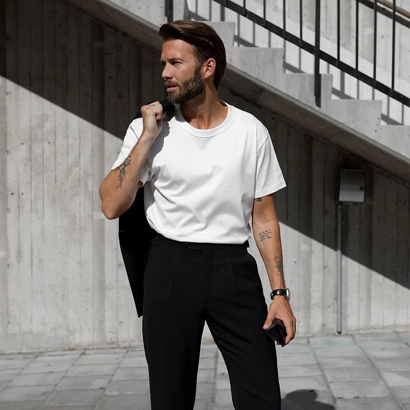 Nordic minimalism - Crew-Neck Pima round neck men's high-end thick T / plain T (white) - Men's T-Shirts & Tops - Cotton & Hemp White