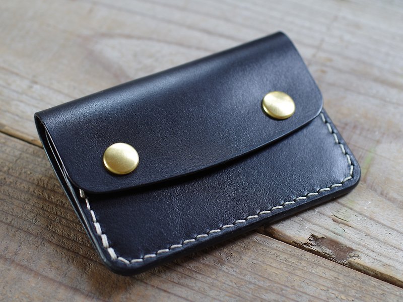 Hand stitched card case black - ID & Badge Holders - Genuine Leather Black