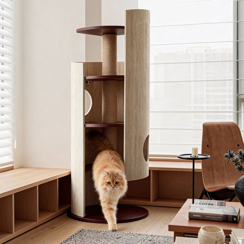 【洞疊 Hoppa | 貓跳台】 疊洞成趣 回應探索的躍動 - 貓跳台/貓抓板 - 木頭 咖啡色
