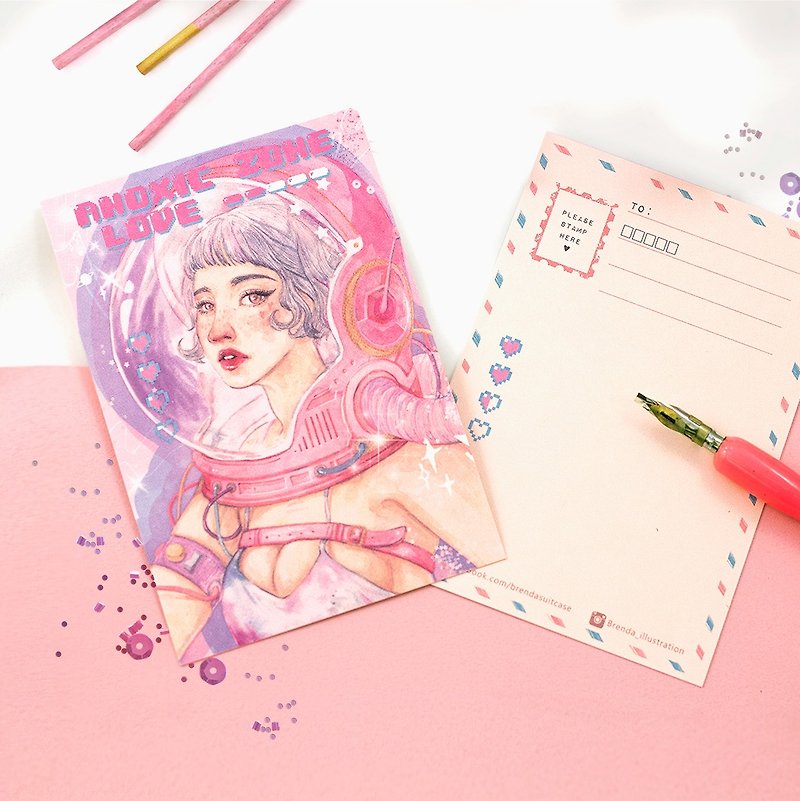 ラブモノ ラブギャラクシーシリーズ｜無酸素女子 オリジナルイラスト ポストカード - カード・はがき - 紙 ピンク