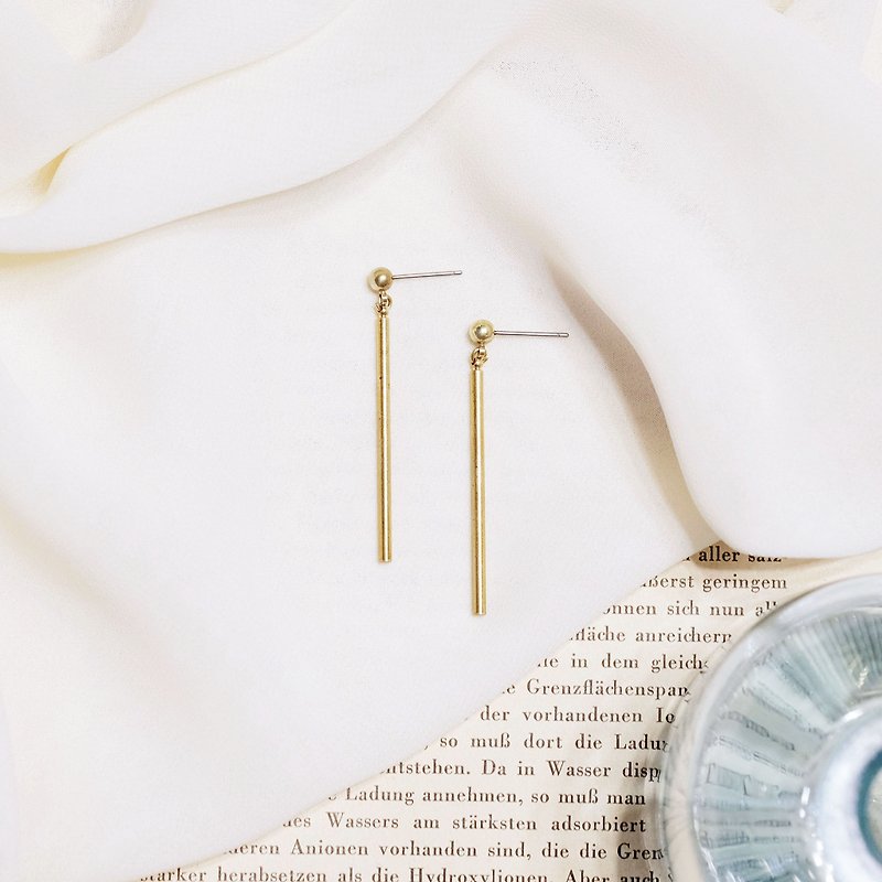 String series brass simple line pendant earrings ear clip ear clip without pierced ears - Earrings & Clip-ons - Copper & Brass Gold