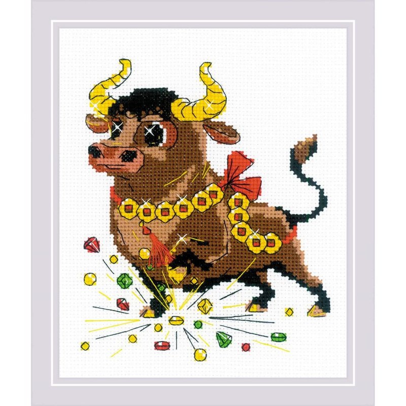 RIOLIS Cross Stitch Material Pack - Lucky Bull - Knitting, Embroidery, Felted Wool & Sewing - Other Materials 