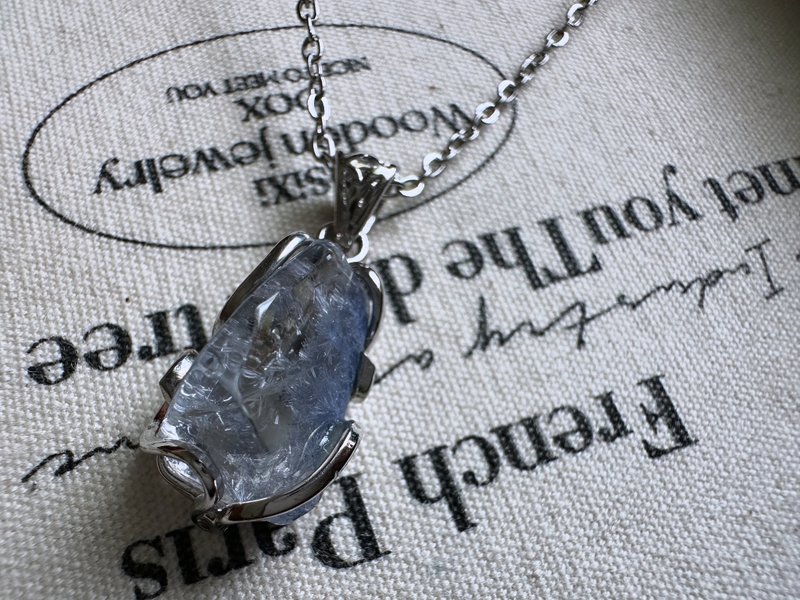 Blue Linear Stone Silver Pendant - Necklaces - Crystal 