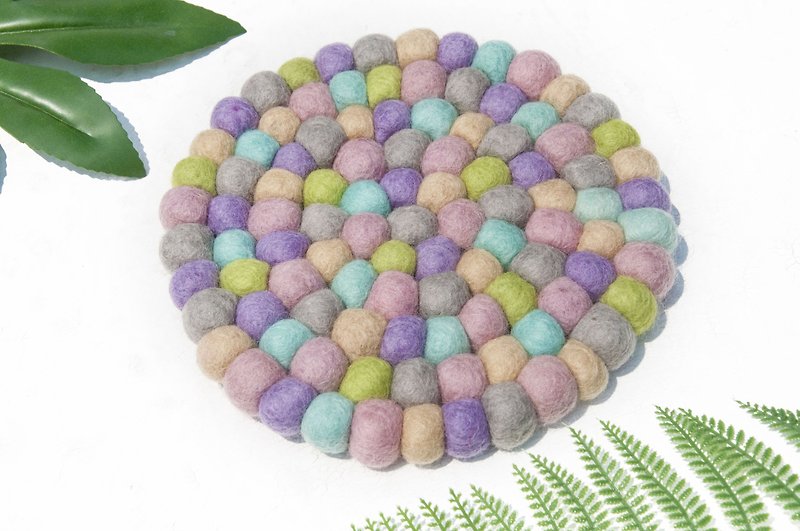 Macaron camping props picnic props kitchen handmade wool felt glutinous rice balls candy color wool felt rainbow potholder potholder wool felt potholder-colorful candy fruit tea round potholder - Place Mats & Dining Décor - Wool Multicolor