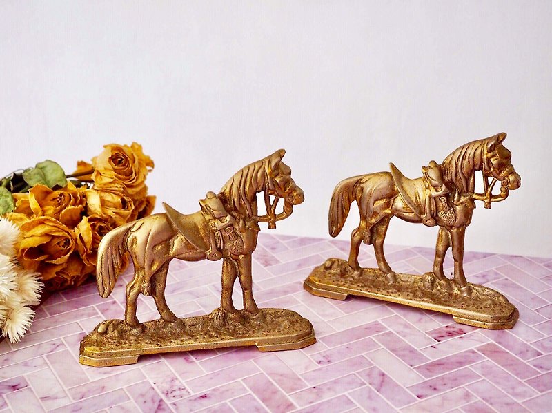 英國1930年代黃銅馬匹門擋 一組兩件 - 裝飾/擺設  - 銅/黃銅 