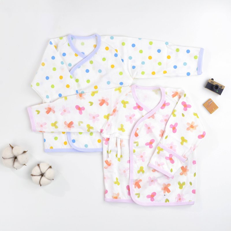 (Thin)(Dots)100% Cotton Infant Top(Reversible Hand Covers)(Strings) - ชุดทั้งตัว - ผ้าฝ้าย/ผ้าลินิน สีน้ำเงิน