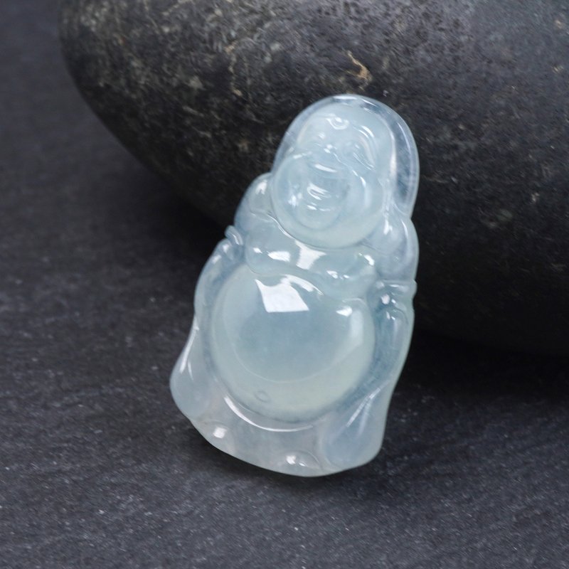 Ice Jade Buddha Maitreya Buddha Necklace | Stone| Natural Burmese Jade A Grade Jade | Gifts - สร้อยคอ - หยก สีใส