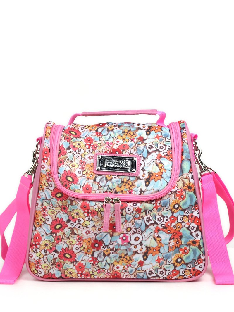 Pink floral cute art design printing mother bag / messenger bag SMB005-BI - Messenger Bags & Sling Bags - Cotton & Hemp 