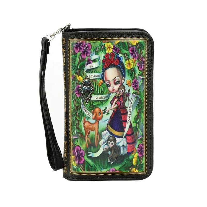 手繪風書本造型一字眉女孩手拿包 Unibrow Girl Book Wallet - 錢包/皮夾/長短夾 - 人造皮革 綠色