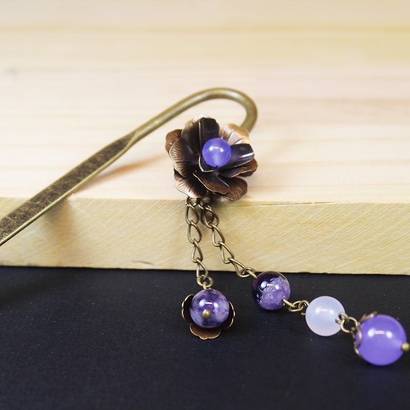[Lake] Tibetan incense smoke purple ink | purple amethyst agate chalcedony | copper-plated bronze | hand-made bookmark Bob, Chinese antiquity jewelry - Hair Accessories - Other Metals Brown