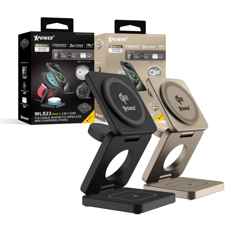 XPower WLS23 Mark II 3合1 Qi2 23W MagSafe磁吸無線充電座 - 無線充電盤/板/座 - 其他金屬 多色