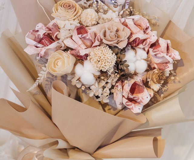 Wealthy banknotes bouquet (real banknotes remitted separately) Wealthy  flowers real banknotes gift birthday gift - Shop flowflow1314 Dried Flowers  & Bouquets - Pinkoi