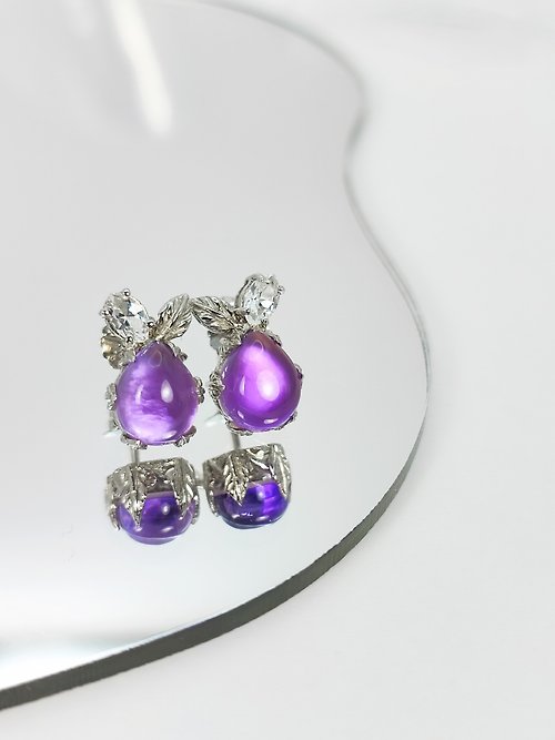 Be'shine Jewelry Official Earrings Aurora ofT'Sea - Brazilian Amethyst with Pearl Shell