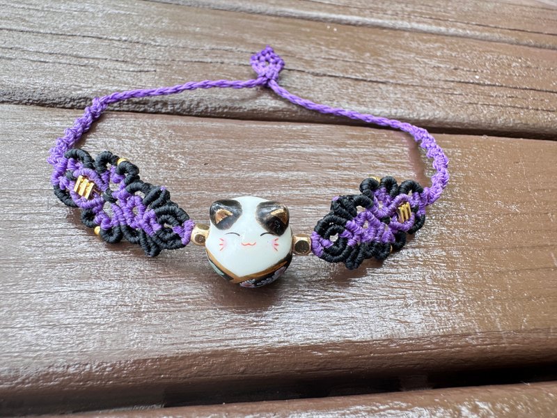 230322 Macrame 南美蠟線 琉璃珠 手鍊 - 手鍊/手環 - 半寶石 黑色