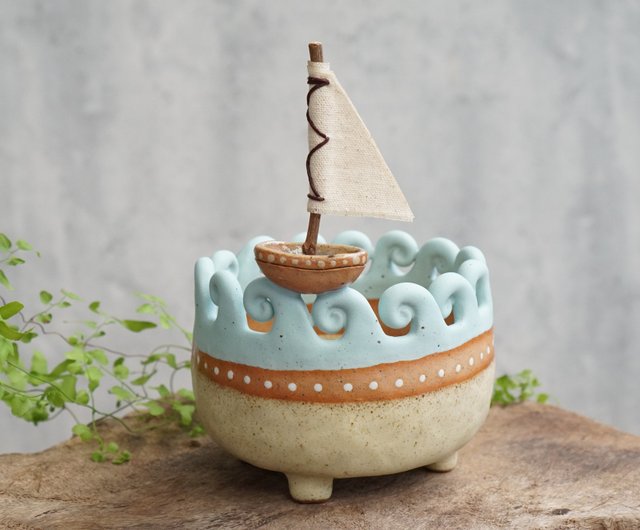 帆船型のポット、手作りの陶器、手作り、工芸品 - ショップ