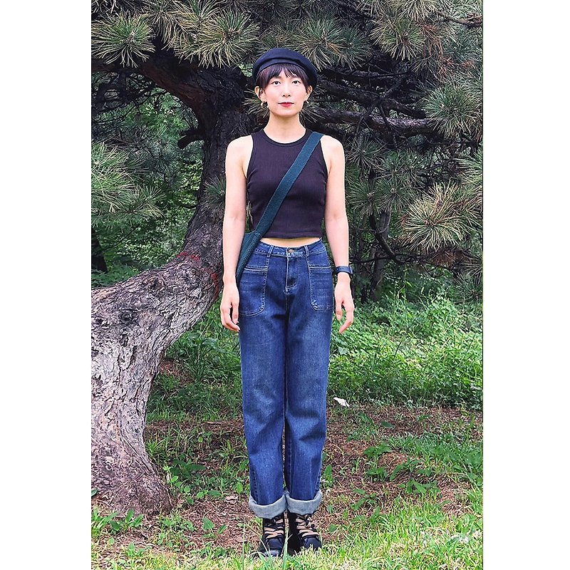 Vintage dark blue washed straight-leg jeans - Women's Pants - Other Materials Blue