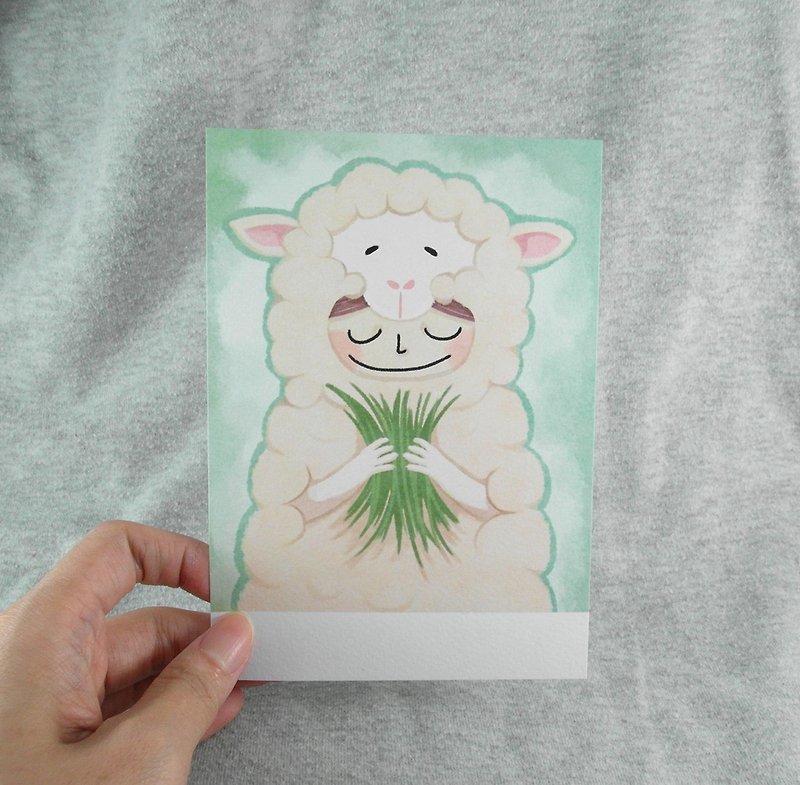 裝扮動物系列：佛心羊 插畫明信片 - 心意卡/卡片 - 紙 白色