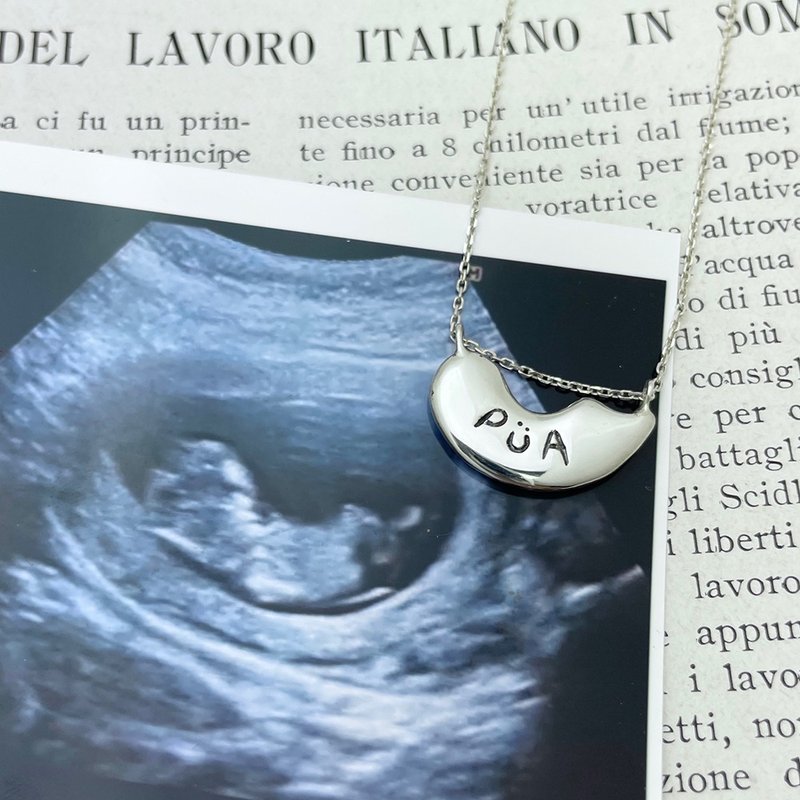 Baby fetal ultrasound handmade customized anti-lost birthday commemorative necklace - เครื่องประดับ - เงินแท้ สีเงิน