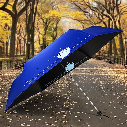 TDN 雙龍懶懶熊超細黑膠蛋捲傘三折傘抗UV鉛筆傘晴雨傘兒童傘(皇家藍)