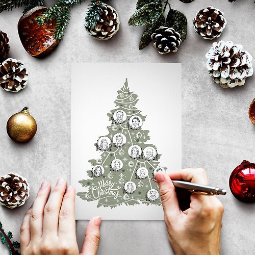 pavLOVEts 來自照片 pdf jpeg 文件的家庭聖誕樹肖像自定義插圖