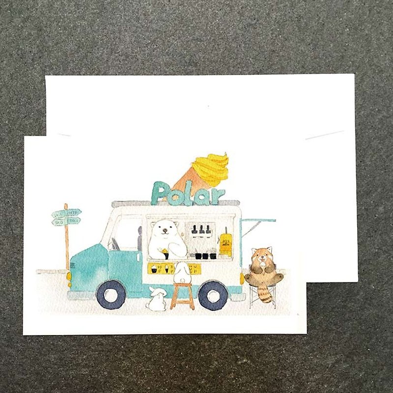 動物のショッピングストリートのホッキョクグマのアイスクリームカート - カード・はがき - 紙 