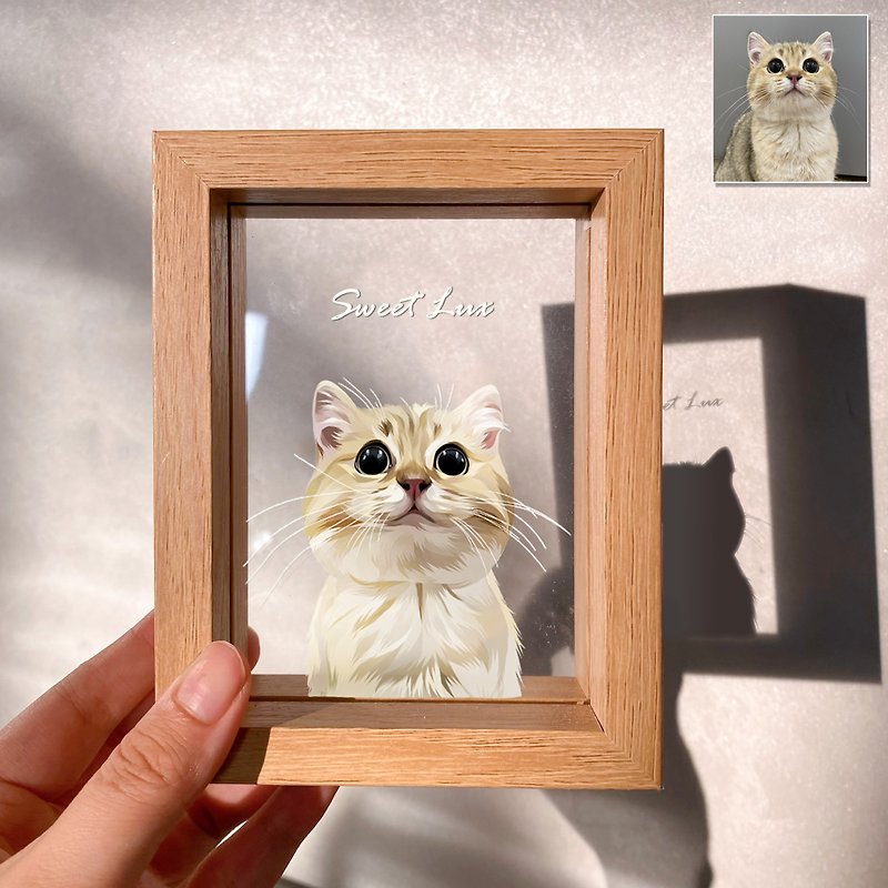 Nordic modern style pet-like painted glass photo frame (half body) | commemorative customized dog and cat gift - Customized Portraits - Other Materials 